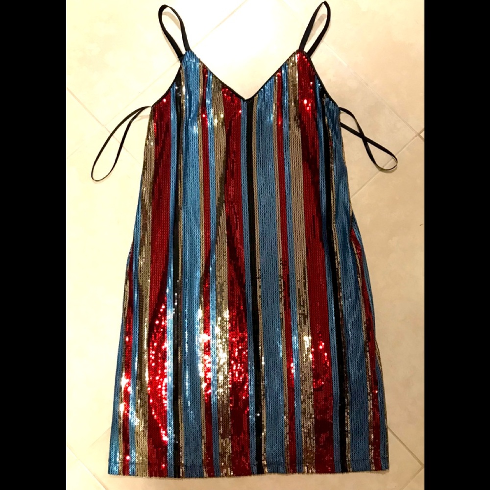 As U Wish Stripe Sequined dress. Never worn.